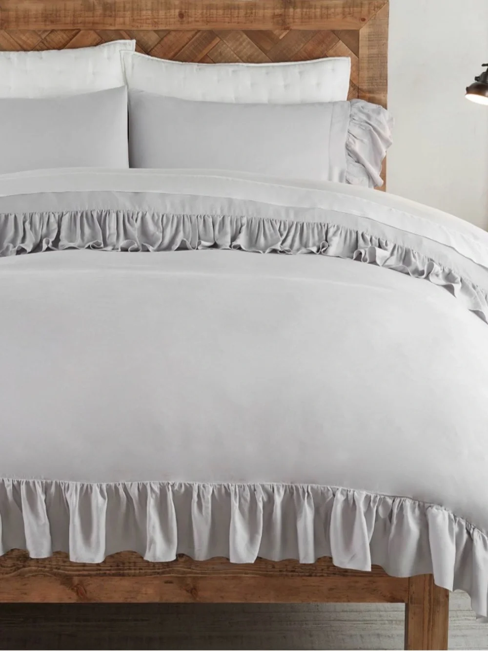 Pottery Barn Ruffle Tencel King Duvet Cover White New Transitional Classic
